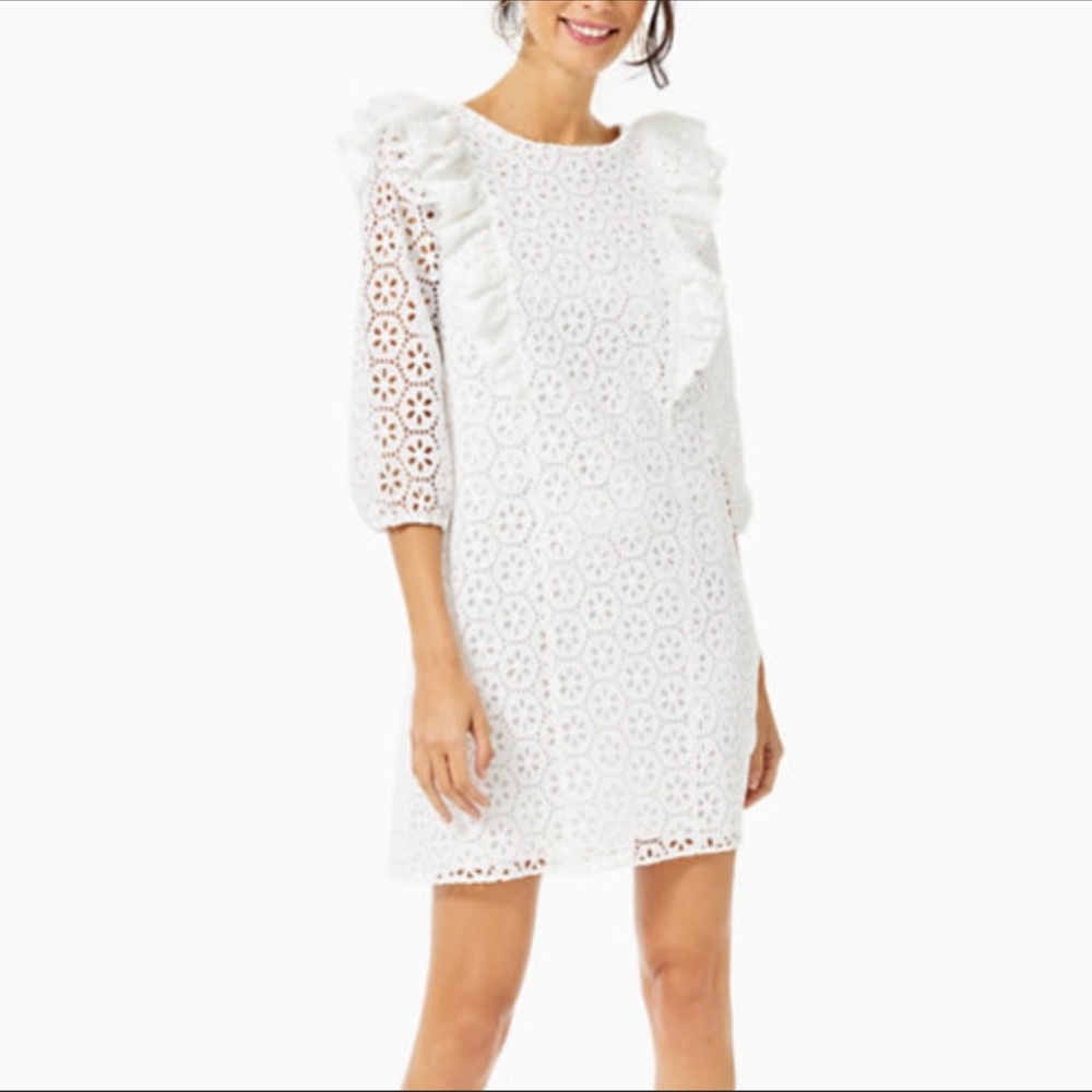 Lilly Pulitzer NWT Primm Dress SMALL Resort White Petite Sand Dollar Eyelet
